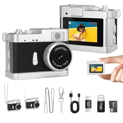 [Cfulan] Keychain Camera, 16GB Mini Digital Camera with Built-in Flash & Retro Filters, Pocket Mini Camera for Travel, Vlogging, Bag Charm, Birthday Gifts