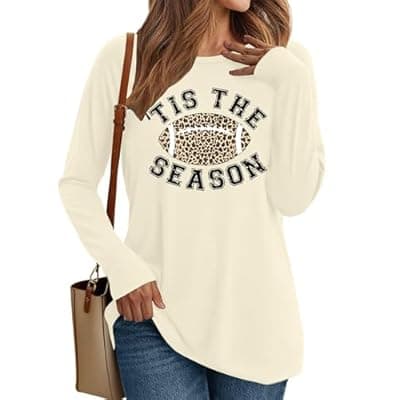 [YI XIANG RAN] Football Shirts for Women Game Day T-Shirts Touchdown Printed Shirt Casual Football Season Long Sleeve Shirt