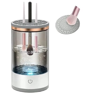 [Oniapro] Electric Makeup Brush Cleaner Machine with Makeup Brush Cleaning Mat, Portable Cosmetic Brush Cleaner with Makeup Brush Holder, Automatic Spinning Makeup Brush Cleaner for All Size Makeup Brushes