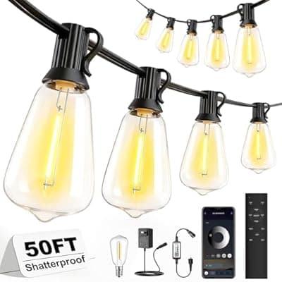 [Skoiuc] Skoiuc 50ft-LED-Lights-Outdoor-Waterproof-String Lights-Patio-Outside-Porch-Backyard-Garden-Gazebo-Yard-Deck-Balcony-Party-Camping-House-Hanging-Lighting-Bulb-Remote-Bluetooth-Hanging-Edison-ST38