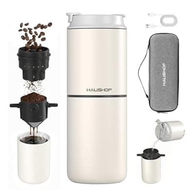 [Jorgensen] HAUSHOF Portable Electric Coffee Grinder, Travel Coffee Maker and Brewing Kit, Coffee Grinders for Home Use, Portable Pour Over Coffee Maker For Travel, Camping, Car