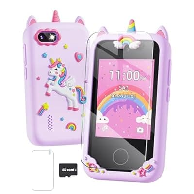 [Fiechcco] Kids Smart Phone Toys for Girls 3 4 5 6 7 8 9 Year Old, Christmas Birthday Gifts for Ages 3-9, Touchscreen Educational Toddler Phone for Kids with Dual Camera, Music Player, Games, Habit Tracker