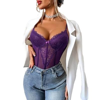 [Avidlove] Avidlove Lingerie for Women Sexy Lace Bodysuit Deep V Teddy Lingerie One Piece Mini Babydoll