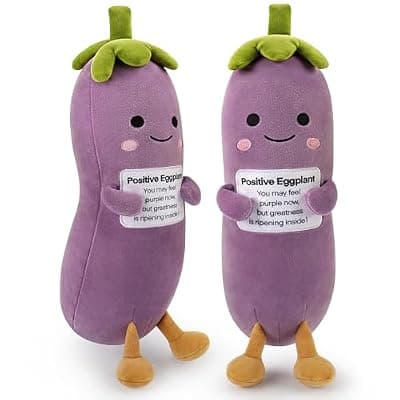 [Sprinqdawin] Sprinqdawin Positive Eggplant Pickle,Pickle Stuffed Animal-20” Plush Eggplant Stuffed Animal with Positive Words,Kawaii Plush Toys Vegetable Plushies Pillow,Birthday Gifts for Kids Adults,1pcs