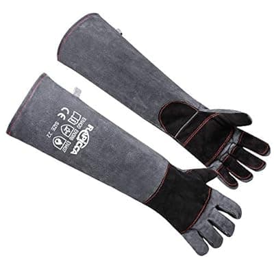 [RAPICCA] RAPICCA Animal Handling Gloves Bite Proof Reinforced Leather Padding Dog,Cat Scratch,Bird Handling Falconry Gloves Grabbing,Reptile Squirrel Snake Bite 22in Grey-Black