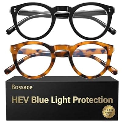 [Bossace] Bossace 2 Pack Round Blue Light Glasses for Women, TR90 Computer Glasses with Spring Hinge for All-Day Comfort, Anti UV Glare & Eyestrain