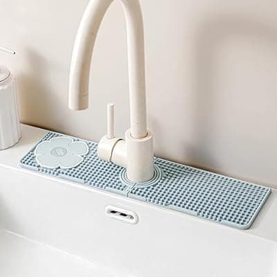 [Oniapro] 15 Inch Long Faucet Mat for Kitchen Sink, Detachable Faucet Splash Catcher with Soap Holder, Adjustable Tube Holes Faucet Handle Drip Catcher Tray Mat for Sink Draining, Kitchen Accessories, Bathroom