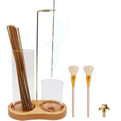 3-in-1 Incense Holder for Sticks with Enlarged Ash Catcher, Anti-Scatter Glass Tray for a Serene Home, Yoga, or Spa, Includes Dedicated Cone Holder and Brush（Not Included Incense Sticks）