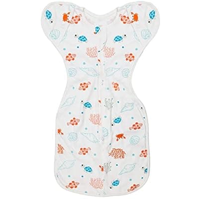 [ANYEDDE] ANYEDDE Baby Transitional Swaddle Sleep Sack - Swaddles for Newborns, Cuff Removable Arms Up Design, Free Wearable Blankets with 2-Way Zipper, Underwater World (3-6 Month)