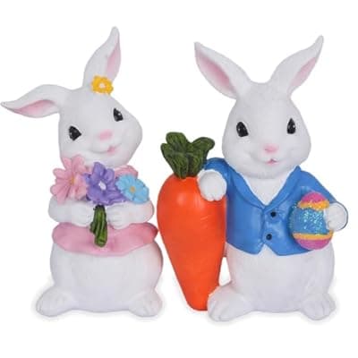 [XENTUMI] XENTUMI Easter Decorations 2 PCS Spring Decor Easter Bunny Easter Decor Home Rabbit Mantle Easter Basket Stuffers Essentials Carrot Eggs Flower Centerpiece Figurines Gifts