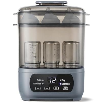 [AMZBABYCHEF] 4-in-1 Baby Bottle Steamer and Dryer, Electric Steamer with Fast Drying, Universal Fit for All Bottles, LED Touch Screen & Auto Shut-Off Protection (Grey)