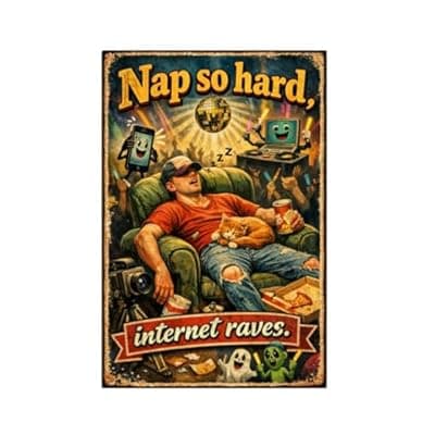 [Carastora] Nap So Hard Internet Raves Vintage Tin Sign Funny Retro Metal Plaque Humor Wall Decor Meme Style Artwork for Living Room Office Man Cave 8x12 Inch Pre Drilled Holes