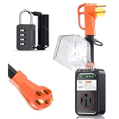 [MICHIC] MICHIC RV Surge Protector 50 Amp Waterproof, Upgraded 12000 Joules RV Power Protector （Safety-Certified）, RV Adapter Plug with Anti-Theft Cable Lock for Camper, Circuit Analyzer for Travel Trailers