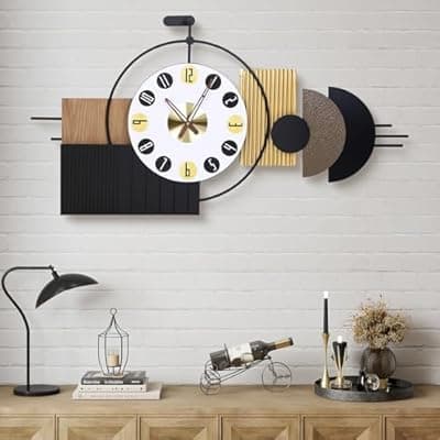 [Anmotpe] Anmotpe Luxury Modern Wall Clocks-Large Geometric Dial Wall Clock Battery Operated,Wood Metal Frame Big Clock Silent Non Ticking for Living Room, Bedroom,Kitchen,Office -42X21.6 Inch