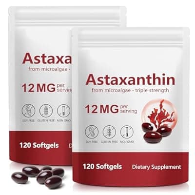 [Tiuedu] Tiuedu Astaxanthin 12mg, 120 Softgels, 4 Month Supply, Astaxanthin Antioxidant Supplements, Supports Eye, Joint, Internal Circulation, Skin Health- 2Package