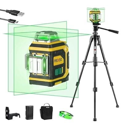 [SKPRO] PREXISO Rechargeable 360° Self Leveling Green Laser Level with Tripod, Magnetic Base, Glasses - For Construction, Tile, Home Renovation
