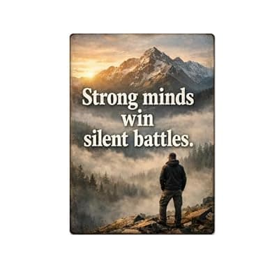 [Carastora] Strong Minds Win Silent Battles Tin Sign Inspirational Quote Metal Wall Decor Vintage Mountain Fog Artwork Motivational Rustic Plaque for Home Office Gym Man Cave Cabin Wall Art 8x12 Inch