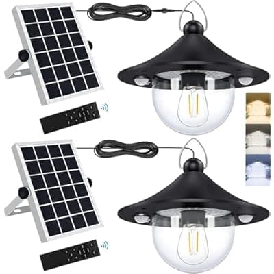 [Teilybao] Teilybao Solar Pendant Light Outdoor Indoor, Solar Shed Light with Motion Sensor/Remote/5 Lighting Modes, Waterproof LED Solar Barn Lights for Inside House, Gazebo, Patio, Barn (Black-2 Pack)