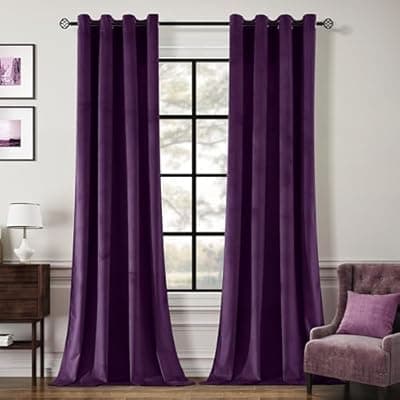 [Guibaf] Guibaf Deep Purple Velvet Curtains 84 inches Long Grommet Blackout Curtains for Bedroom Light Blocking Thermal Insulation Drapes Set of 2 Panels 52”x 84”