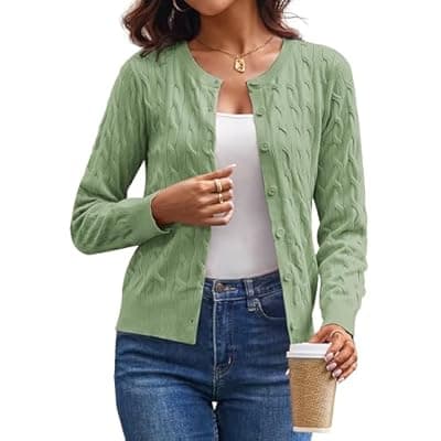 [GRACE KARIN] GRACE KARIN Womens Long Sleeve Button Up Cable Knit Cardigan Lightweight 2026 Crewneck Button Down Sweaters for Women