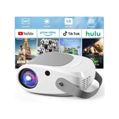 [Polaring] Mini Projector, 15000LM Portable Movie Projector for Bedroom, Real 720P Home Theater Supports 1080P, 3-Layer Glass Lens Projector for iPhone/TV Stick/PS5, Indoor & Outdoor Use