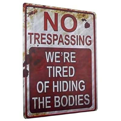 [Carastora] Carastora Halloween Vintage Metal Tin Sign Funny Sarcastic Party Wall Art Decor Signs, Funny Tin Sign for No Trespassing, Avoiding the Spooky Cleanup 12x8 Inches