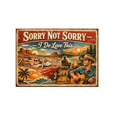 [Carastora] Sorry Not Sorry I Do Love This Tin Sign Vintage Road Trip Metal Wall Art Retro Outdoor Scene Decorative Plaque Funny Quote Sign for Home Cabin Garage Wall 8x12 Inch