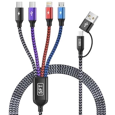[Firsting] 4 in 2 Dual USB C Multi Charging Cable, Phone Charging Cords [5FT] for Multiple Devices with 2 Type-C, IP and Micro USB Cable, Charger Cord Type C for iPhone 17-8, Android, Pad