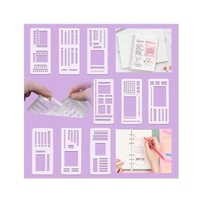 [COVITKAN] Handmade Flexible Record Template, 9 Pack Reusable Planner Stencils Templates for Journal Calendar Stencil Set Checklists Scrapbooking & DIY Craft Supply Compatible with Rings Bullet Dot Journaling