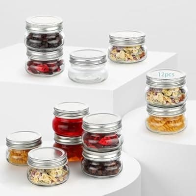 [LovoIn] Canning Jars - 12 Pack Small Mason Jars 4 oz Glass Canning Jars with Lids for Jam, Honey and Spice, Wedding Favors, Shower Favors1