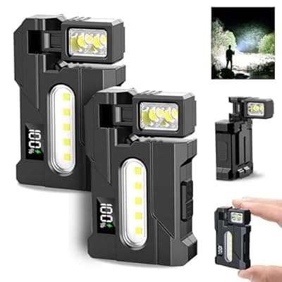 [LYNRUI] G5 EDC Flashlight – 2Pcs 400 Lumens Super Bright Rechargeable Mini Light with 270°Rotatable Magnet, 3 Modes Dual Light, 1200mAh Portable Flat Pocket Flashlights for Outdoor Camping Daily Carry (2Pcs)