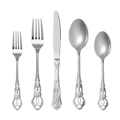 [Runfly] Runfly Gorgeous Retro Royal Stainless Steel 20 Pieces Flatware Set, Silverware Set, Anti-rust Stainless Steel Cutlery Set Utensils Including Fork Spoon and Knife