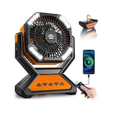 [Doviluxe] Rechargeable Fan Portable-Camping Fans for Tents, 20000mAh Battery Powered Fan Camping Lights with Remote Hook, 4 Timer/4 Speed,Oscillating 45°/90°, Suitable for Personal Office Desk Travel Beach BBQ