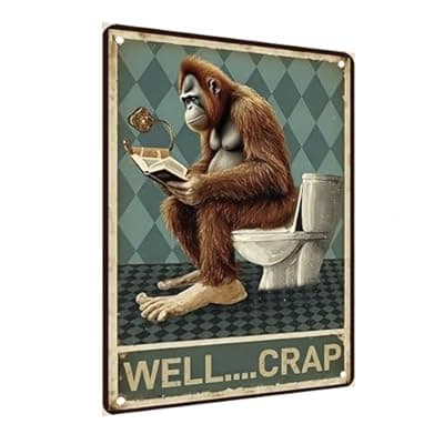 [Carastora] Carastora Funny Metal Tin Sign - "WELL CRAP" with Sarcastic Quote - 8x12 Inch Vintage Bathroom Wall Decor, Perfect for the home, cafe, bar or guest restroom.