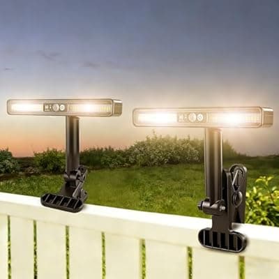 [BORUIT] BORUIT Clip On Solar Lights Outdoor, 600LM Solar Fence Light with Motion Sensor, Adjustable Angle, 3 Modes Warm Light for Outside, Deck, Gutter, Garage,Yard (2 Pack)