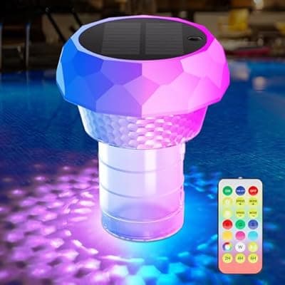 [Honeasort] 2 in 1 Floating Pool Lights Solar Powered with Chlorine Floater, Pool Lights that Float with Remote Control, 8 Lighting, Timing Mode, IPX68 Waterproof for Inground Pool, Pool Party