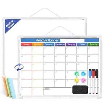 [Lumspax] Blue Whiteboard Calendar for Wall,16" x 12" Hanging Dry Erase Calendar Board, Monthly White Board for Home,School, Office
