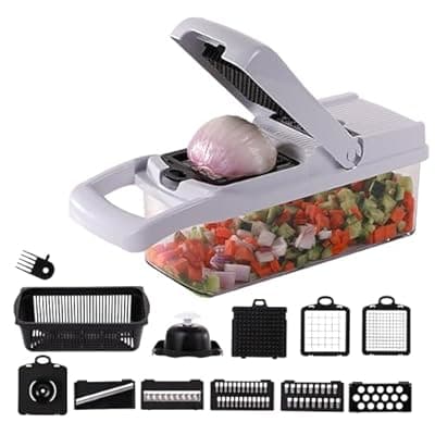 [LSLCQW] LSLCQW Vegetable Chopper: 10 in 1 Food Chopper - Onion Vegetable Slicer Cutter Dicer, Veggie Cutter with Container, 7 Blades, Kitchen Gadgets for Carrot Salad Garlic Potato Slicer (Black/White)