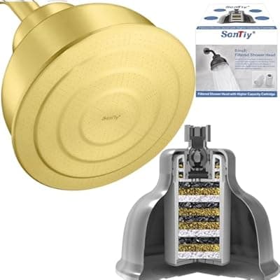[SonTiy] SonTiy Filtered Shower Head, All Metal Shower Filter Head For Hard Water Removes Chlorine, Improve Hair,Nails & Skin, Adjustable High Pressure Water Softener Showerhead, 6 Inch, Gold