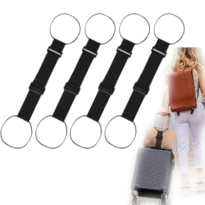 [FEIDEIGEI] 4 Pack Multi-Use Luggage Connector Straps-Elastic Adjustable，for Travel, Business & Luggage Securing (Black)