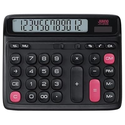[Niodel] Niodel 12-Digit Desktop Calculator, Modern Color-Clash Aesthetic Design, Dual Power (Solar & Battery), Ergonomic Tilted Large LCD Display for Office, School and Accounting (Black&Red)