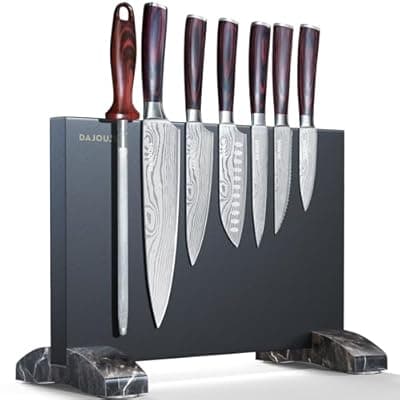 [DAJOUJS] Black Knife Set With Block - 8 Pieces High Carbon Stainless Steel Magnetic Knife Set with Sharpener, Ultra Sharp Kitchen Knives Sets for Cooking with Ergonomic Handle