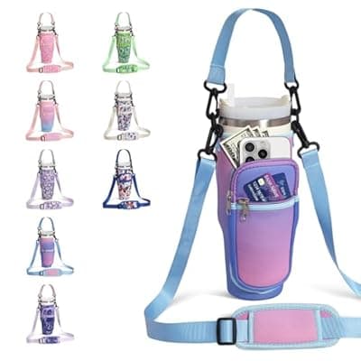 [DLOCCOLD] DLOCCOLD Water Bottle Carrier Bag with Phone Pocket for 40 oz Tumbler, Water Bottle Holder with Adjustable Shoulder & Handheld Strap, Carrier Sling Bag for Water Bottle Walking Camping Travelling