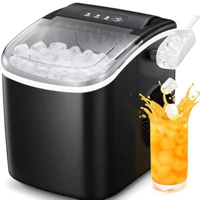 [Antarctic Star] Antarctic Star Countertop Ice Maker Portable Ice Machine with Handle,Self-Cleaning Ice Makers, 26Lbs/24H, 9 Ice Cubes Ready in 6 Mins for Home Kitchen Bar Party (Black)