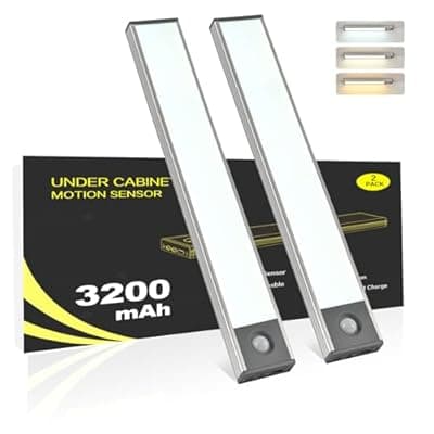 [FLAMWILD] Under Cabinet Lighting, 3200mAh Motion Sensor Light Indoor, 3 Color Temp, Rechargeable Battery Operated LED Closet Lights, Wireless Under Counter Lights for Kitchen Stair (8 Inch, 2 Pack)