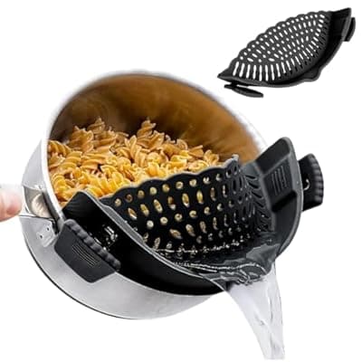 [liboyixi] Clip On Strainer Silicone for All Pots and Pans, Pasta Strainer Clip on Food Strainer for Meat Vegetables Fruit Silicone Kitchen Colander (Black)