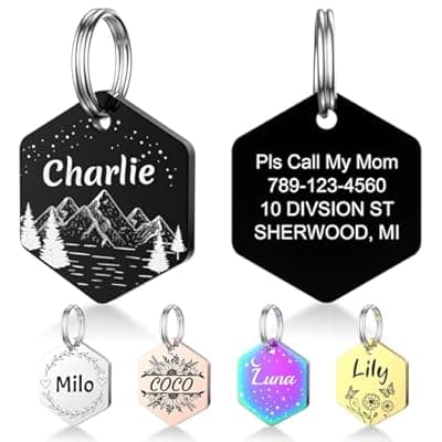 [YEHANTI] YEHANTI Dog Tags Personalized for Pets with Name Pattern Art Design - Engraved with Laser - Stainless Steel Cats Dogs ID Tags - Stylish Dog Collar Accessories (Hexagon Shape)