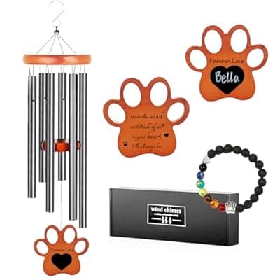 [GDuolaPaws] GDuolaPaws Personalized Pet Memorial Wind Chime, 26" Pawprint Dog Memorial Gift for Loss of Dog, 3-Pieces Dog Passing Away Gift Package with Sympathy Card & Bracelet
