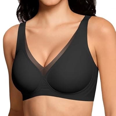 [LetsJoli] LetsJoli Deep V Wireless Jelly Bras for Women No Underwire Seamless Push Up Comfortable Tshirt Bralettes Everyday Bra