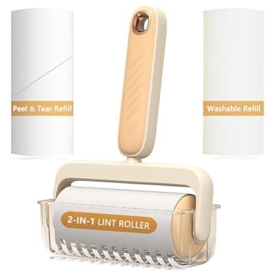 [Aomurvexz] 2-in-1 Lint Roller for Pet Hair, Washable Reusable Lint Rollers Value Set, Dog Cat Pet Hair Remover Cleaner for Clothes, Sofa, Couch & Carpet, Portable 100 Sheets Sticky Lint Roller Refill